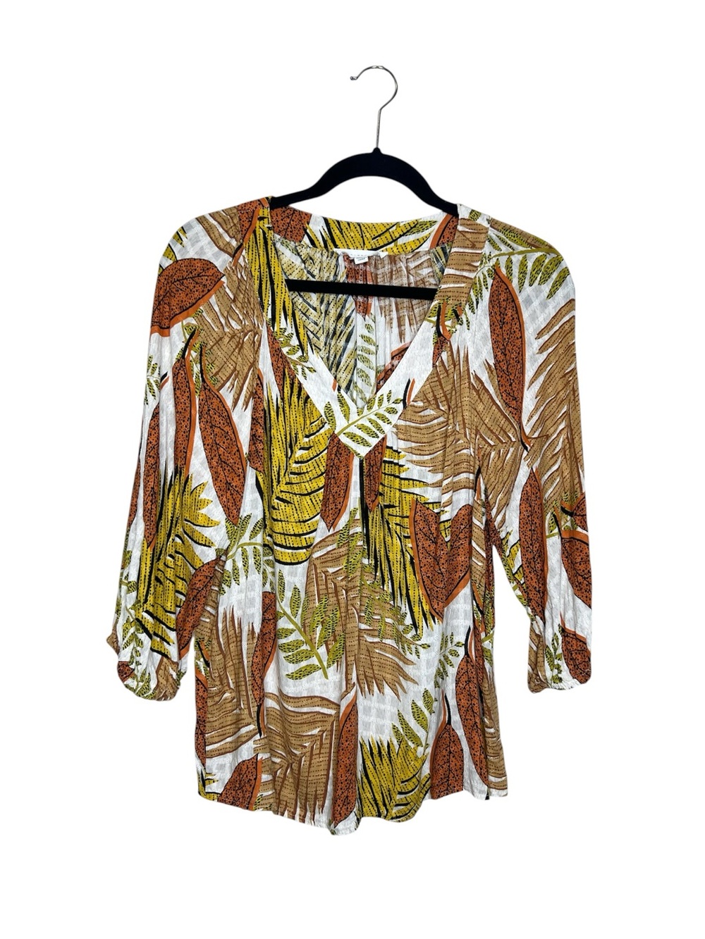 JANE & DELANCEY Fern Print V Neck Boho Top size Small